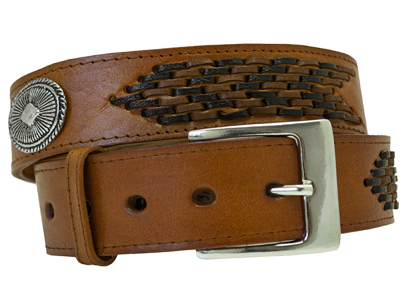 SKO UNO Brown Concho Leather Belt (Removable Buckle=